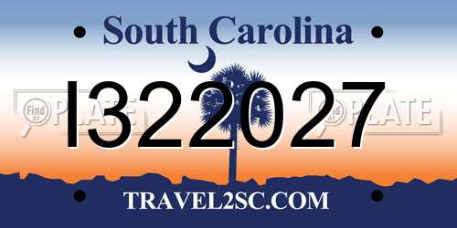 I322027 South Carolina License Plate