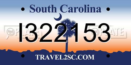 I322153 South Carolina License Plate