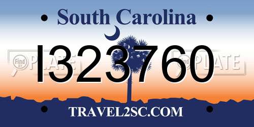I323760 South Carolina License Plate