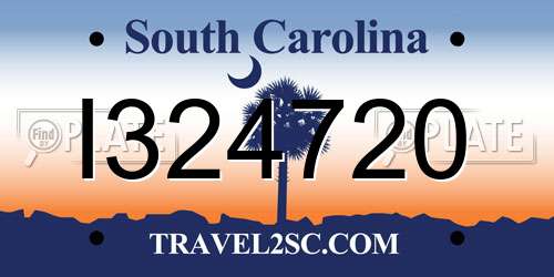 I324720 South Carolina License Plate