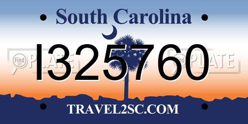I325760 South Carolina License Plate
