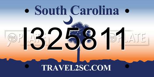 I325811 South Carolina License Plate