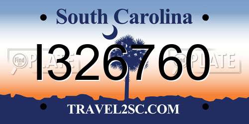 I326760 South Carolina License Plate