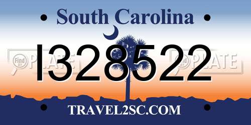 I328522 South Carolina License Plate