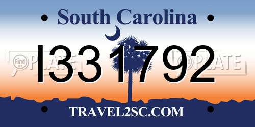 I331792 South Carolina License Plate