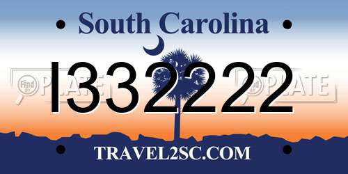 I332222 South Carolina License Plate