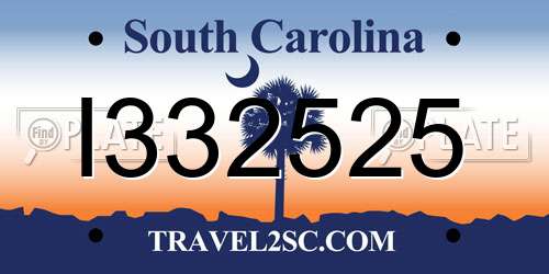 I332525 South Carolina License Plate