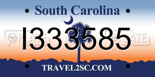I333585 South Carolina License Plate