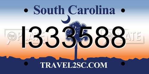 I333588 South Carolina License Plate