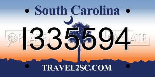 I335594 South Carolina License Plate
