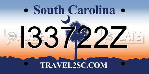 I33722Z South Carolina License Plate