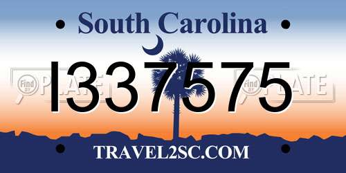 I337575 South Carolina License Plate