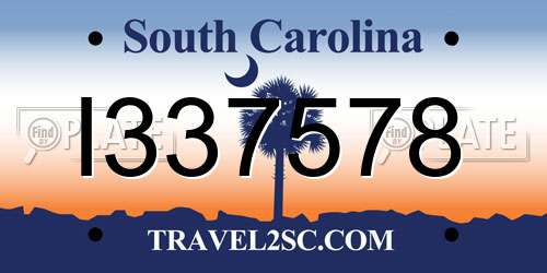 I337578 South Carolina License Plate