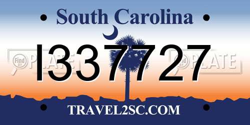 I337727 South Carolina License Plate