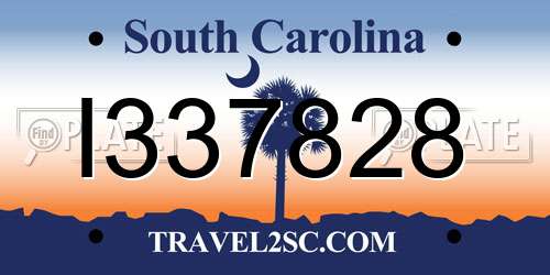 I337828 South Carolina License Plate