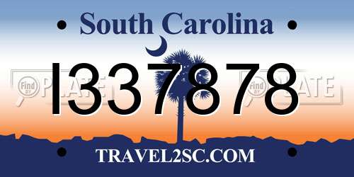 I337878 South Carolina License Plate
