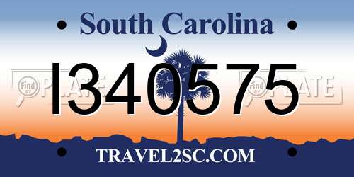 I340575 South Carolina License Plate