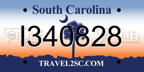 I340828 South Carolina License Plate
