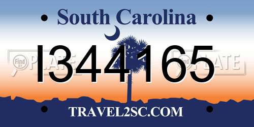 I344165 South Carolina License Plate