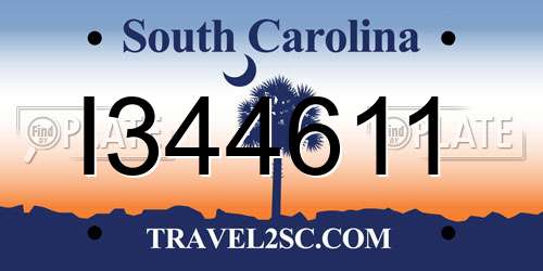 I344611 South Carolina License Plate