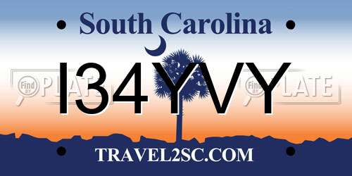 I34YVY South Carolina License Plate