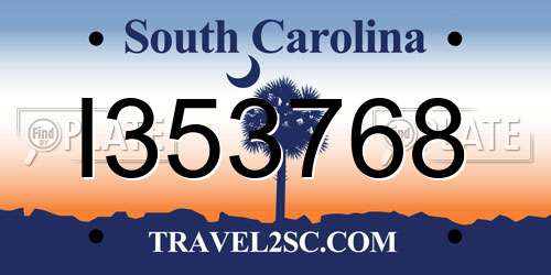 I353768 South Carolina License Plate