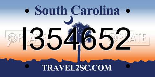 I354652 South Carolina License Plate