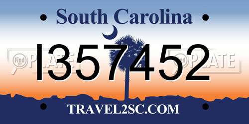 I357452 South Carolina License Plate