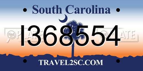 I368554 South Carolina License Plate