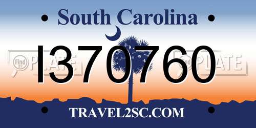 I370760 South Carolina License Plate