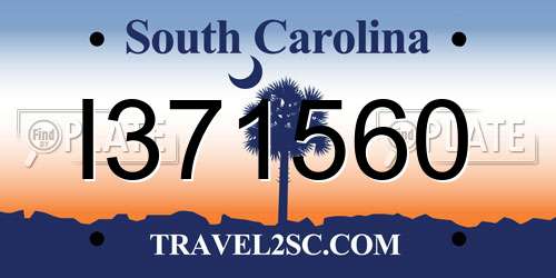 I371560 South Carolina License Plate