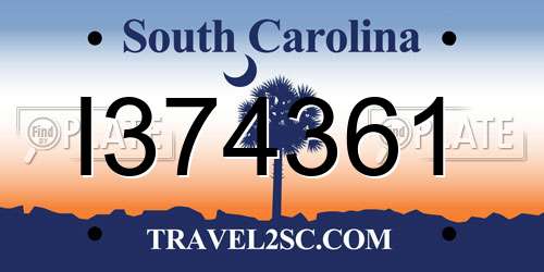I374361 South Carolina License Plate