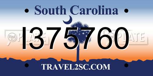 I375760 South Carolina License Plate