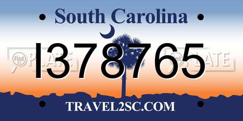 I378765 South Carolina License Plate