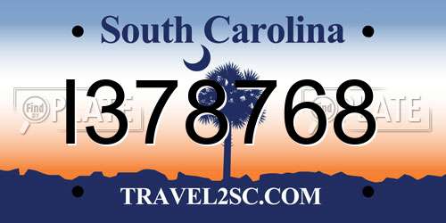 I378768 South Carolina License Plate