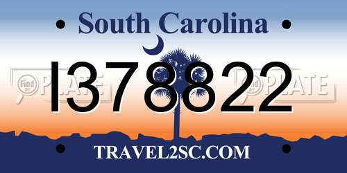 I378822 South Carolina License Plate