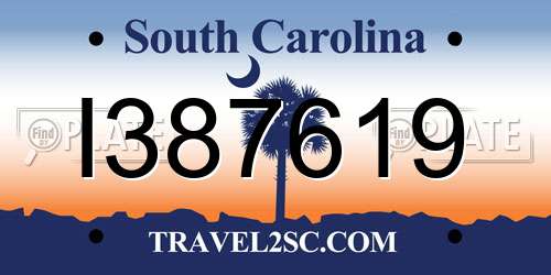 I387619 South Carolina License Plate