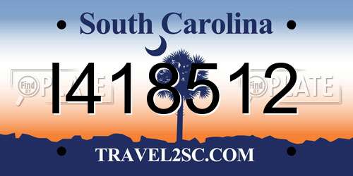 I418512 South Carolina License Plate