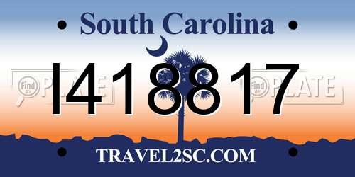 I418817 South Carolina License Plate