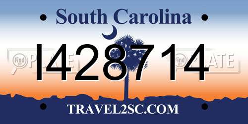I428714 South Carolina License Plate