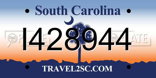 I428944 South Carolina License Plate