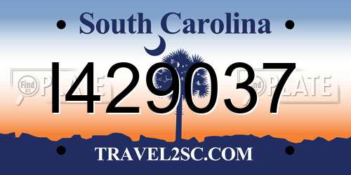 I429037 South Carolina License Plate