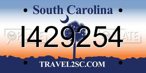 I429254 South Carolina License Plate
