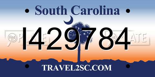 I429784 South Carolina License Plate