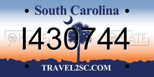 I430744 South Carolina License Plate