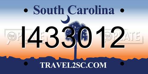 I433012 South Carolina License Plate