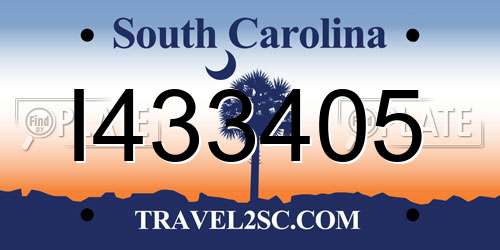 I433405 South Carolina License Plate