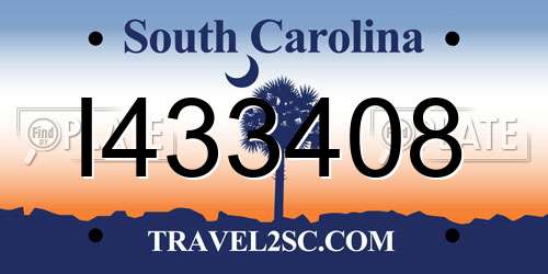 I433408 South Carolina License Plate