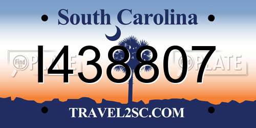 I438807 South Carolina License Plate