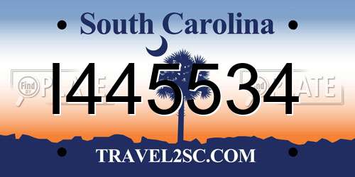 I445534 South Carolina License Plate